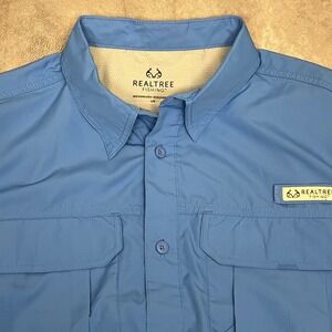Realtree Fishing Guide Shirt Mens Large Blue NEW Short Sleeve Button Down Vent